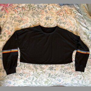 Rainbow Long Sleeve Black Crop Top Shirt